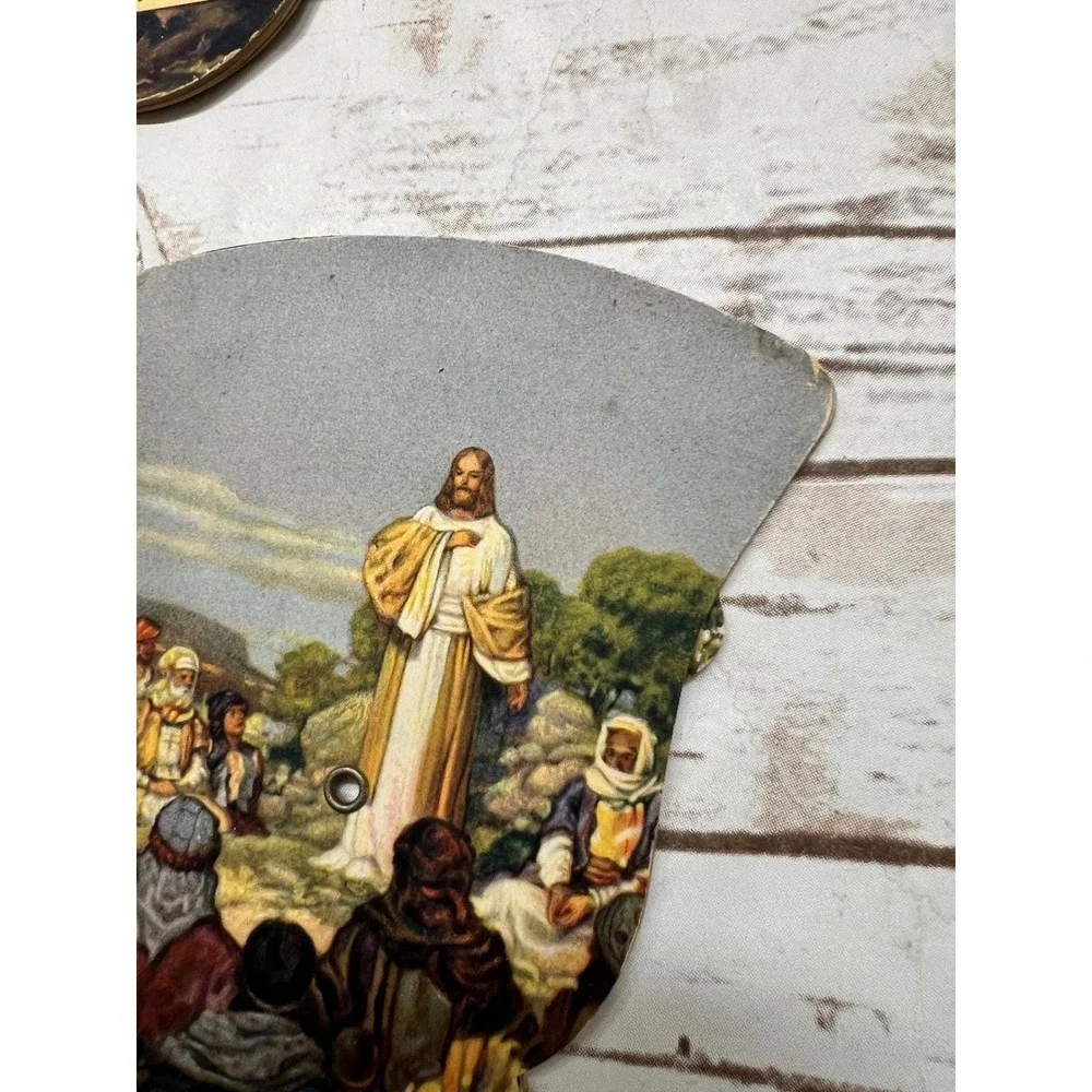 Vintage Collectible Ladies Expandable Cardboard Sermon on the Mount Folding Fan